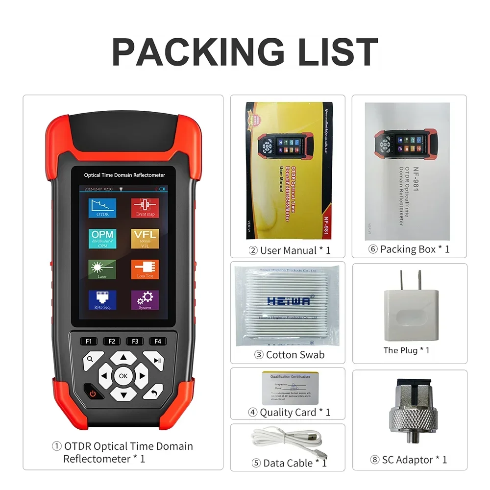 NOYAFA NF-981 OTDR 광섬유 결함 감지기, OPM VFL OLS 이벤트 맵 이더넷 광섬유, 10m-60km 케이블 테스터용 광 전력 계량기
