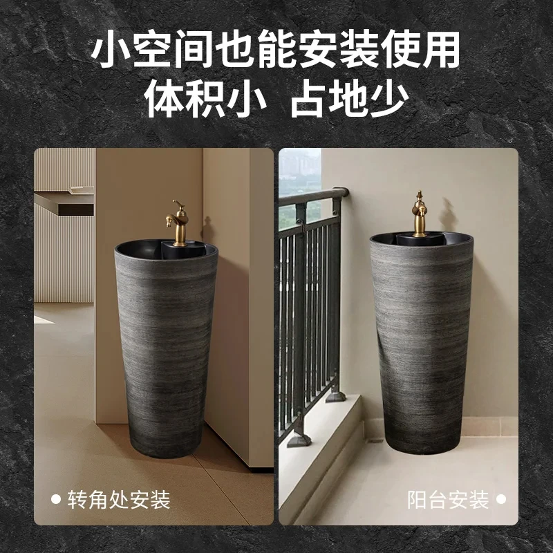 Wash Basin Retro Pedestal Washbasin Pedestal Basin One-Piece Floor-Mounted Bathroom Sink GN465TB