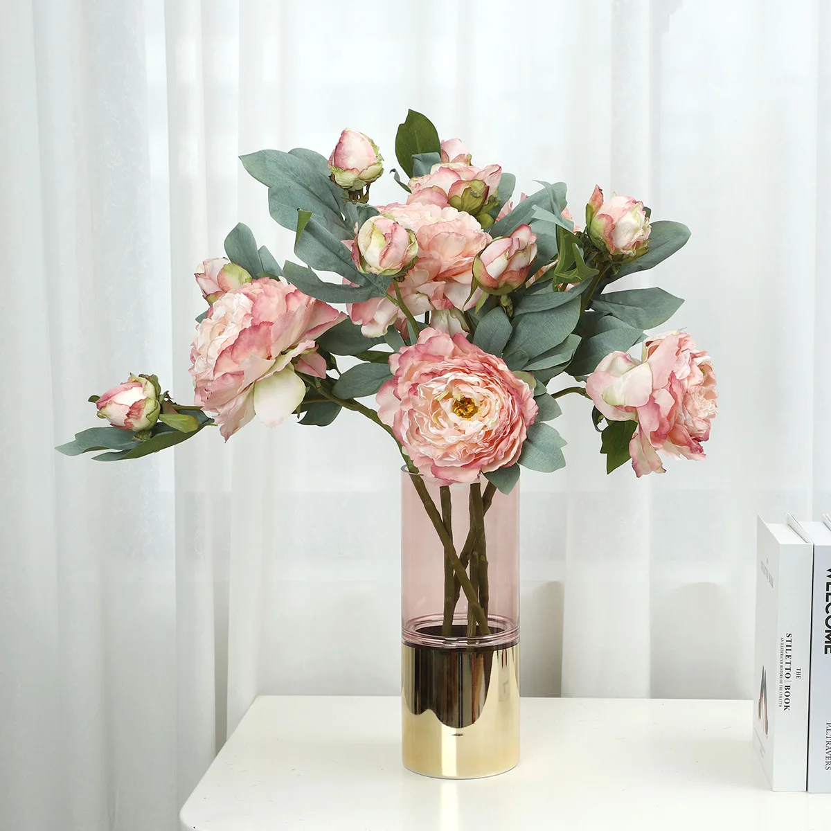 

5pcs High Quality Fake Flower Arrangement Bouquet Peony Artificial Flowers Table Decoration for Wedding Home Decor Mariage