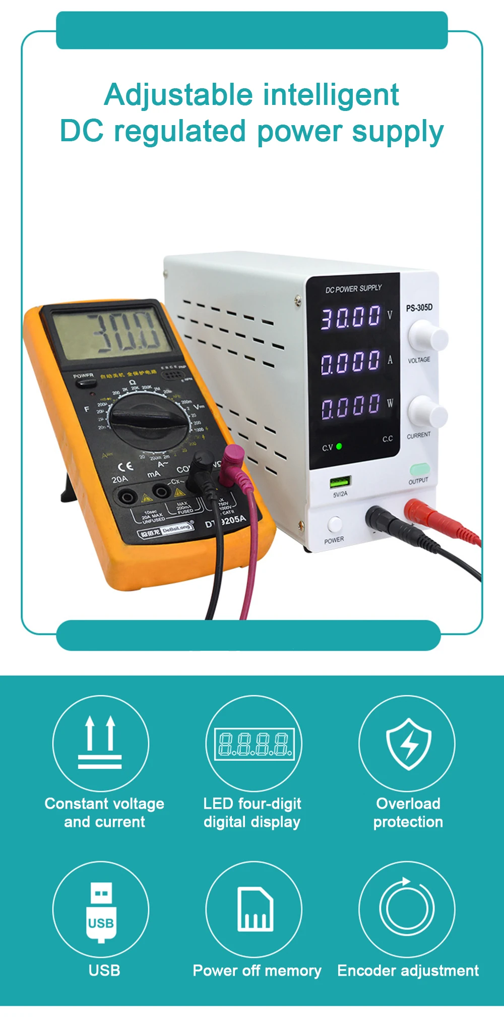 Description Picture 4 of itemUSB DC Regulated Laboratory Power Supply Adjustable 30V 5A Voltage Regulator Stabilizer Switch Bench Power Source ON/OFF