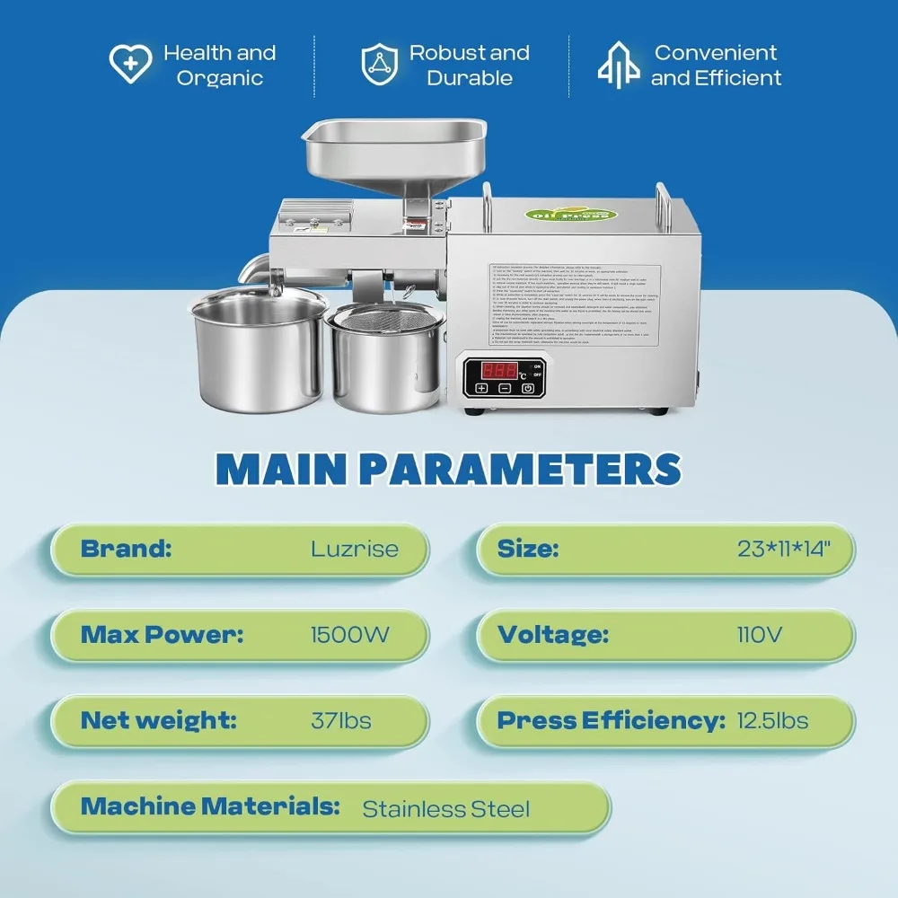 1500W Oil Press Machine Automatic Oil Extractor Organic Oil Expeller (Cold/Hot Press, Digital Display & Temperature Control 5