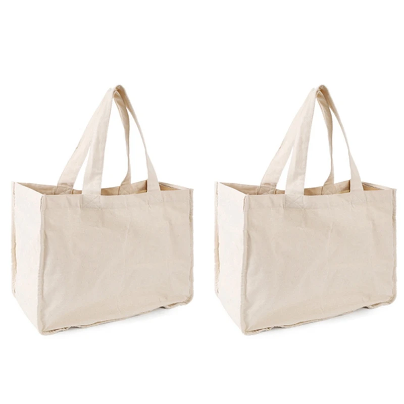 

NEW-Canvas Grocery Shopping Bags With Handles Washable Organic Cotton Grocery Tote Bags Big Reusable Shopping Grocery Bags