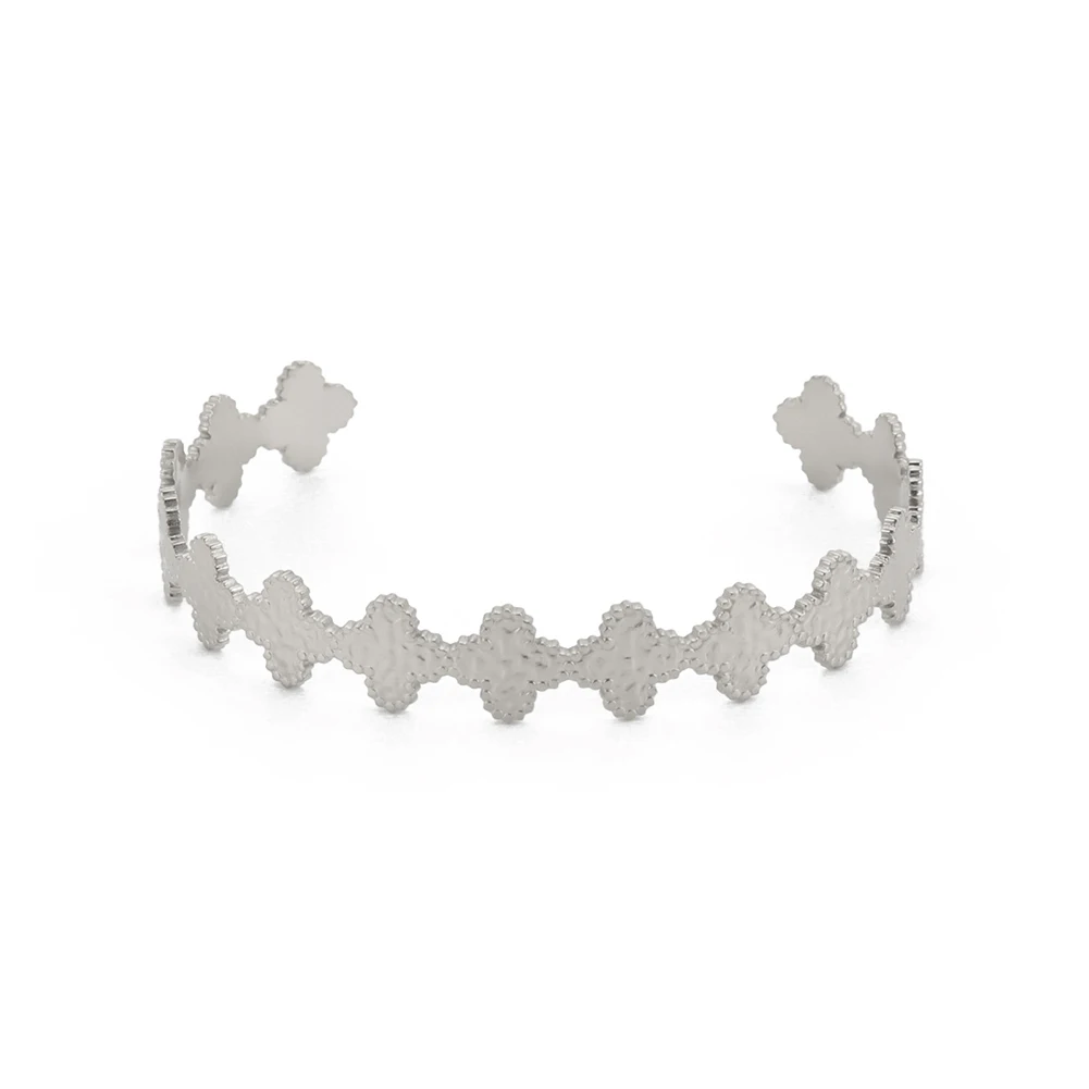 Amaxer Stainless Steel Hammered Four-Leaf Clover Bracelet For Women Girl Flower Bangles Christmas Jewelry Party Lover Gift