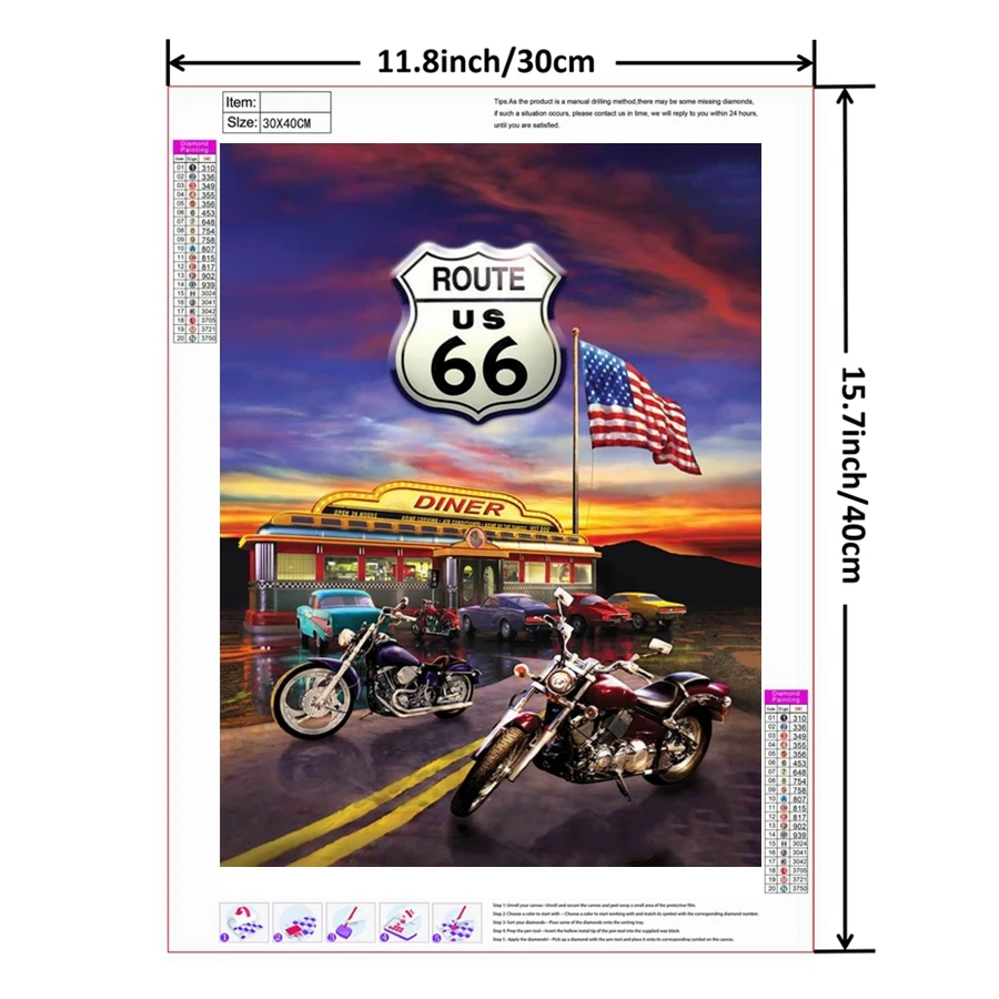 Diamond Painting Vintage Route 66 Cafe American Diamond Painting Cars And Motorcycle Street Landscape Embroidery Cross Stitch Wall Art Decor