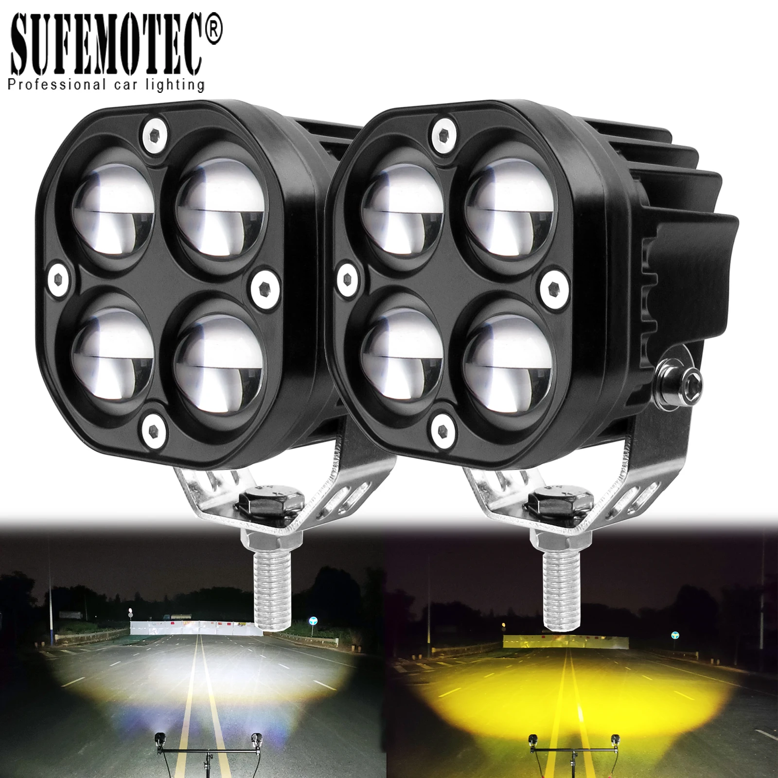 

3 Inch LED Work Light High Low Beam White Yellow Dual Color Fog Lamp Pods For Offroad Truck Tractor SUV ATV Motor Spotlight 12V