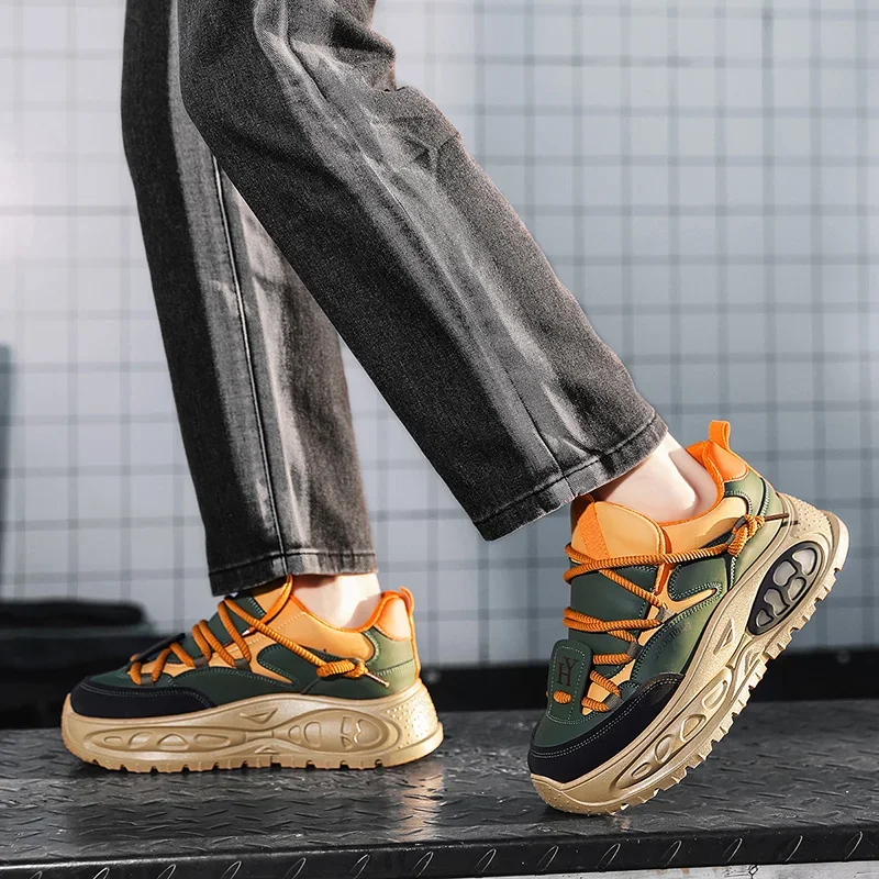 Chunky Sneaker Men Designer Sport Shoes Fashion Casual Microfiber Leather Fabric Breathable Height Increased Flat Platform Shoes 5