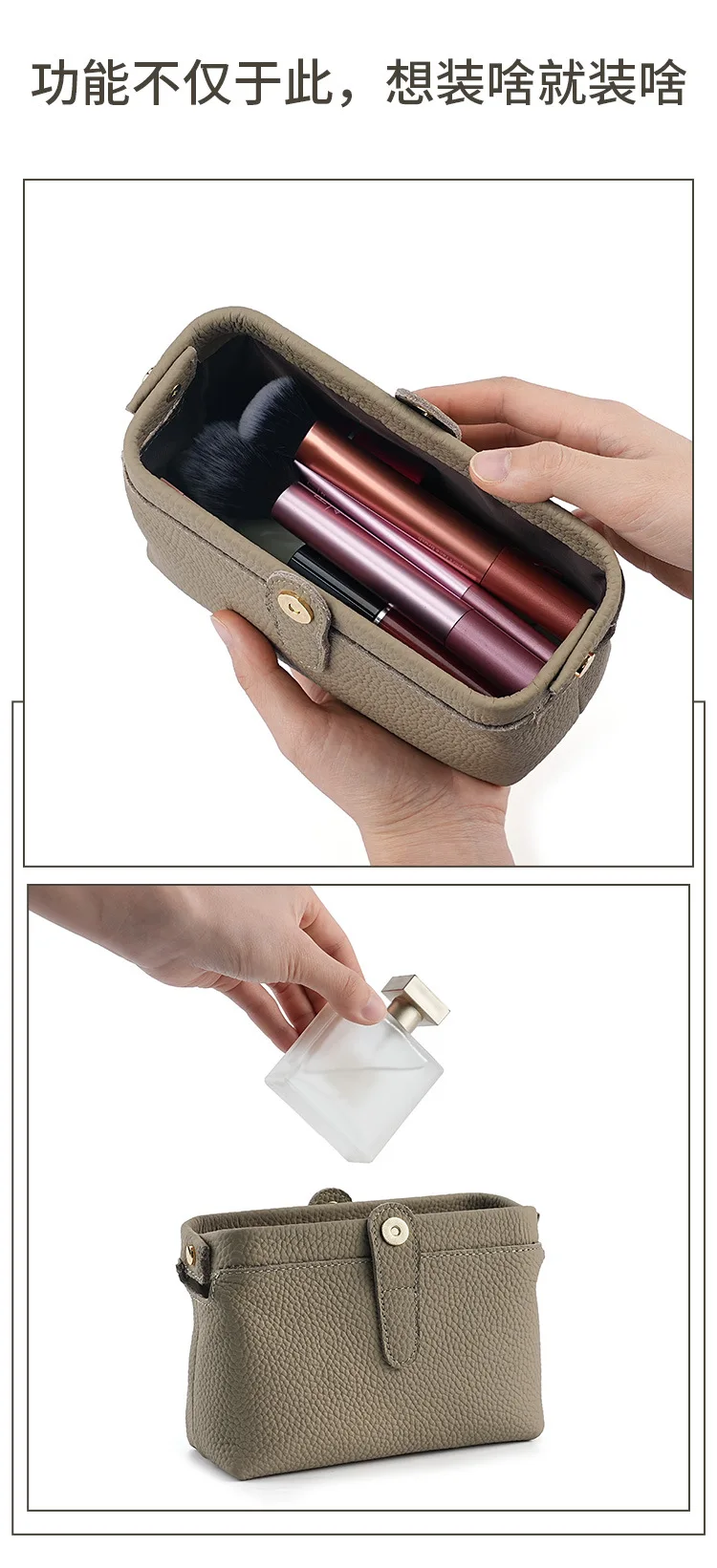 Echte Leder-Kosmetiktasche, multifunktionaler Reise-Toilettenartikel-Organizer für Damen, Herren, Unisex, Handytasche, Make-up-Tasche – Detail 8