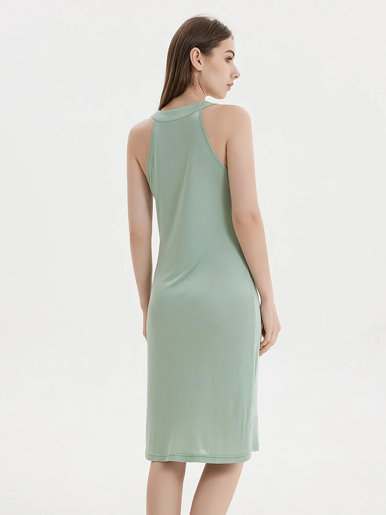 SuyaDream Women Solid Dresses Knitted Real Silk Halterneck Off Shoulder Mid Dress 2026 Spring Summer Elegant Clothes Green White