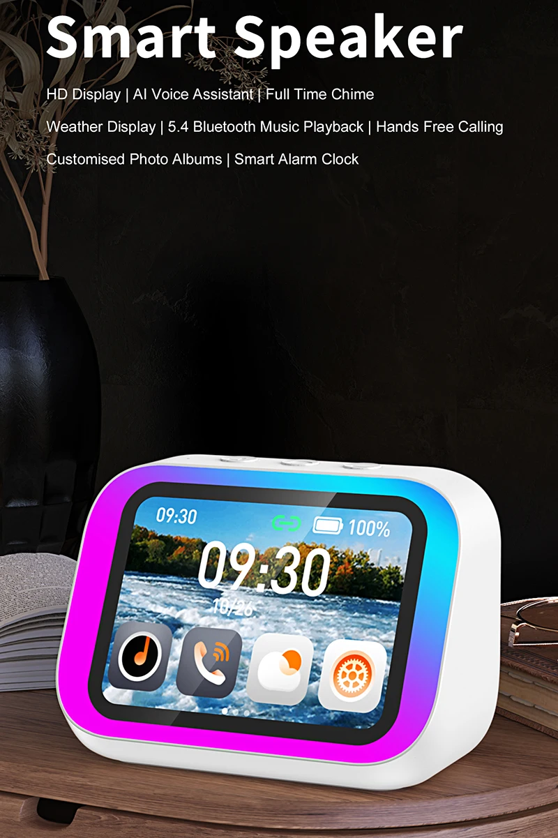 Smart Alarm Clock Bluetooth Speaker Weather Display Night Light Music Stories Player Photo Frame Perfect Gift Bluetooth APP