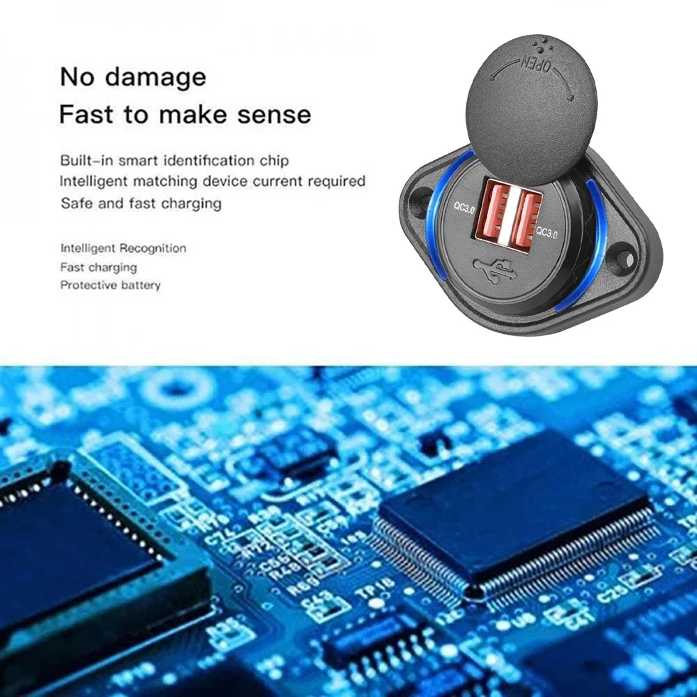 QC 3.0 Dual USB Charger with Sliding Cap 36W Waterproof