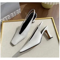 Sandals Luxury Brand Sexy Dress Shoes Elegant Chunky High Heeeled Pumps Sexy Pointed Toe Evening Shoes Women Shoes V Cut Shoes - Image 3