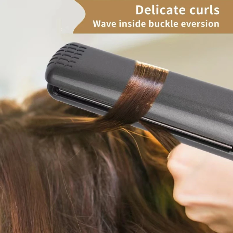 Electric Ceramic Mini Hair Straightener Unisex Portable Flat Iron Wet/Dry Straightening Curling Irons Black FastHeat Hair Curler 2