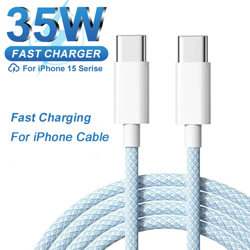 Плетеный USB-кабель PD для быстрой зарядки For Apple iPhone 15 Pro Max Plus, Дата-кабель с разъемом типа C, зарядное устройство, аксессуары для телефонов, 35 Вт, 5 А, 1 м, 2 м