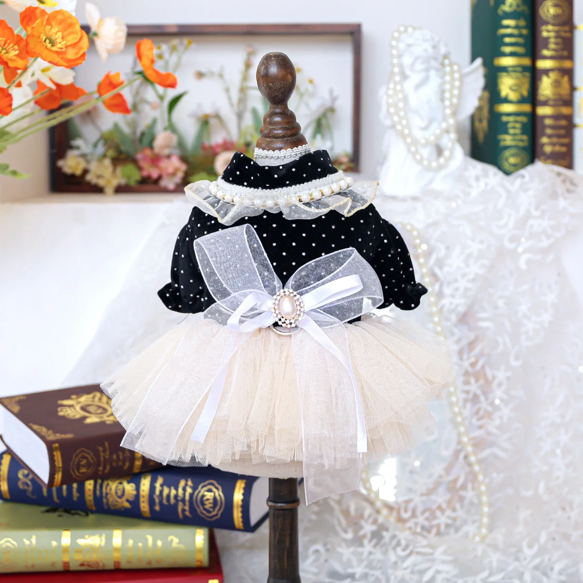 Summer Teddy Cat Splicing Mesh Bow - PeticaDeals
