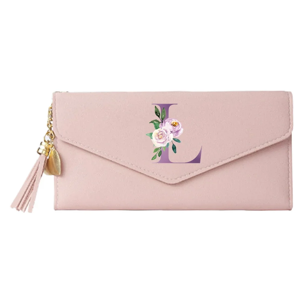 Elegant Purple Letter Print PU Leather Ladies Wallet