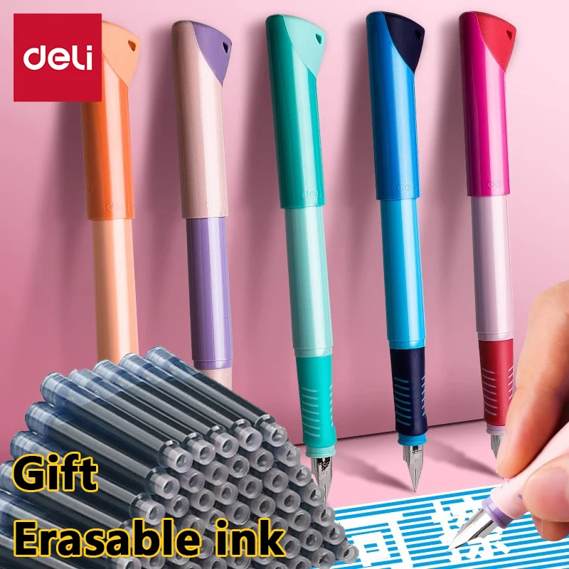 

Deli Posture Correction A907 Fountain Pen Plastic Erasable Blue Ink Bags Stationery Office School Supplies Writing Gift.