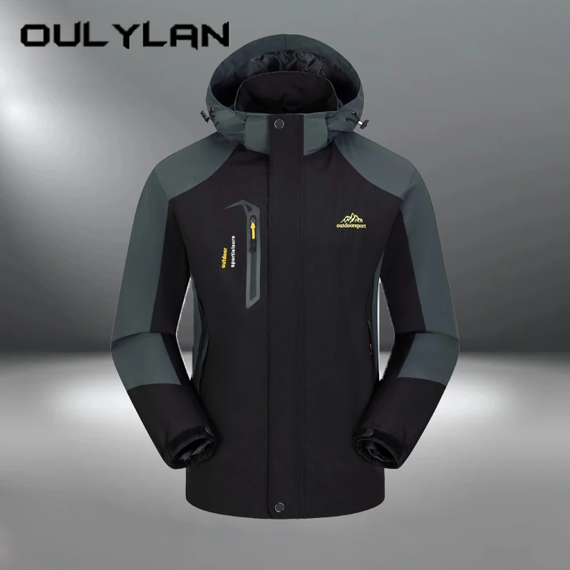 Oulylan Male Autumn Hiking Windproof Coat Work Fishing Waterproof Hooded Jacket Outdoor Men Trekking Sports Windbreaker