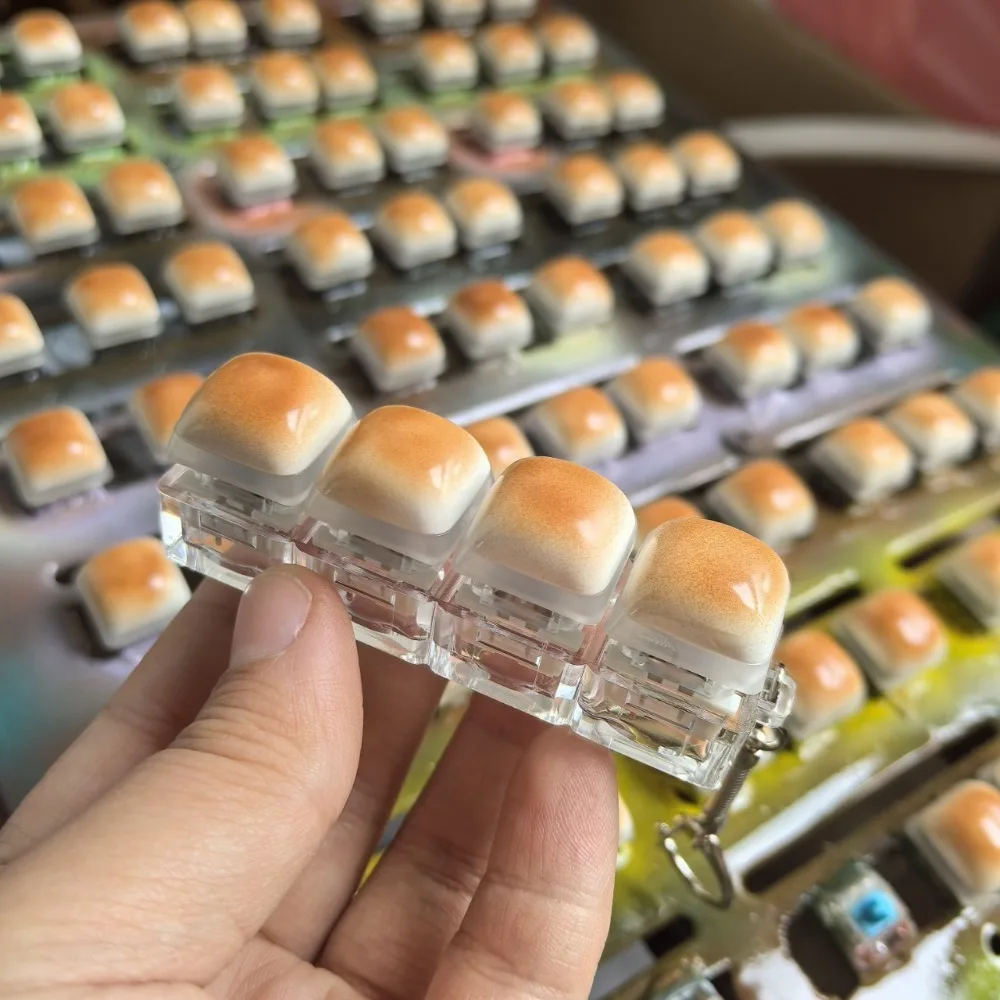 카라멜 브레드 디자인 피젯 키체인 키 버튼 키캡 핑거 키보드 캡 스트레스 해소 찐빵 버튼 키캡 키체인