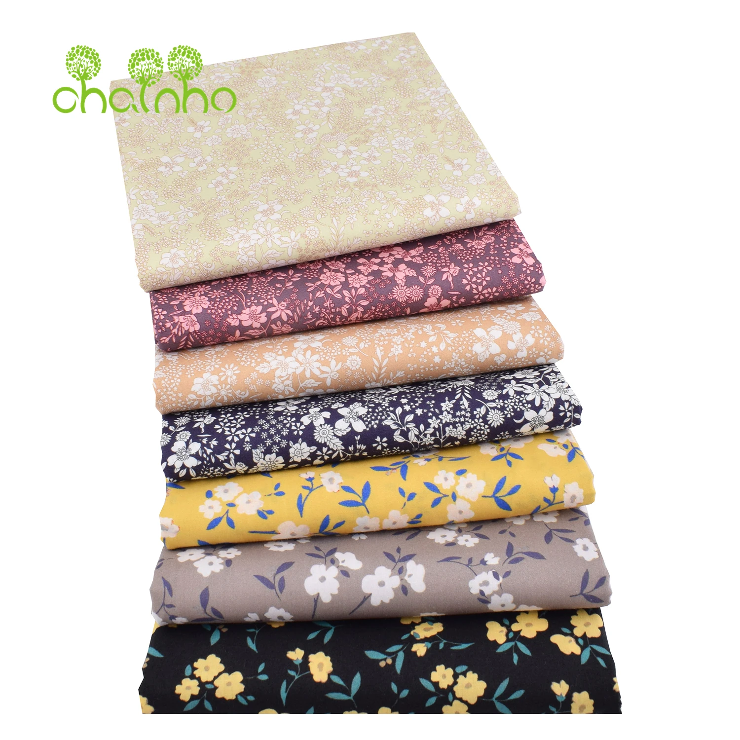 Chainho,Printed Plain Weave Poplin Cotton Fabric,DIY Quilting Sewing Material,Patchwork Cloth,Floral Series,2 Sizes,15PC233