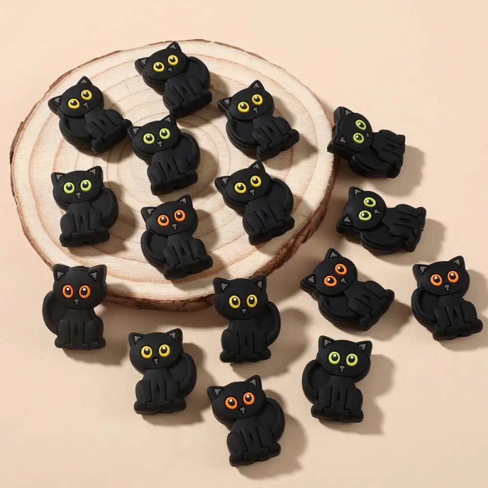 10Pcs 20x28mm Cartoon Black Cat Teether Beads Food Grade Silicone Chew Beads For Care Toy Accessory DIY Baby Pacifier Chain 5
