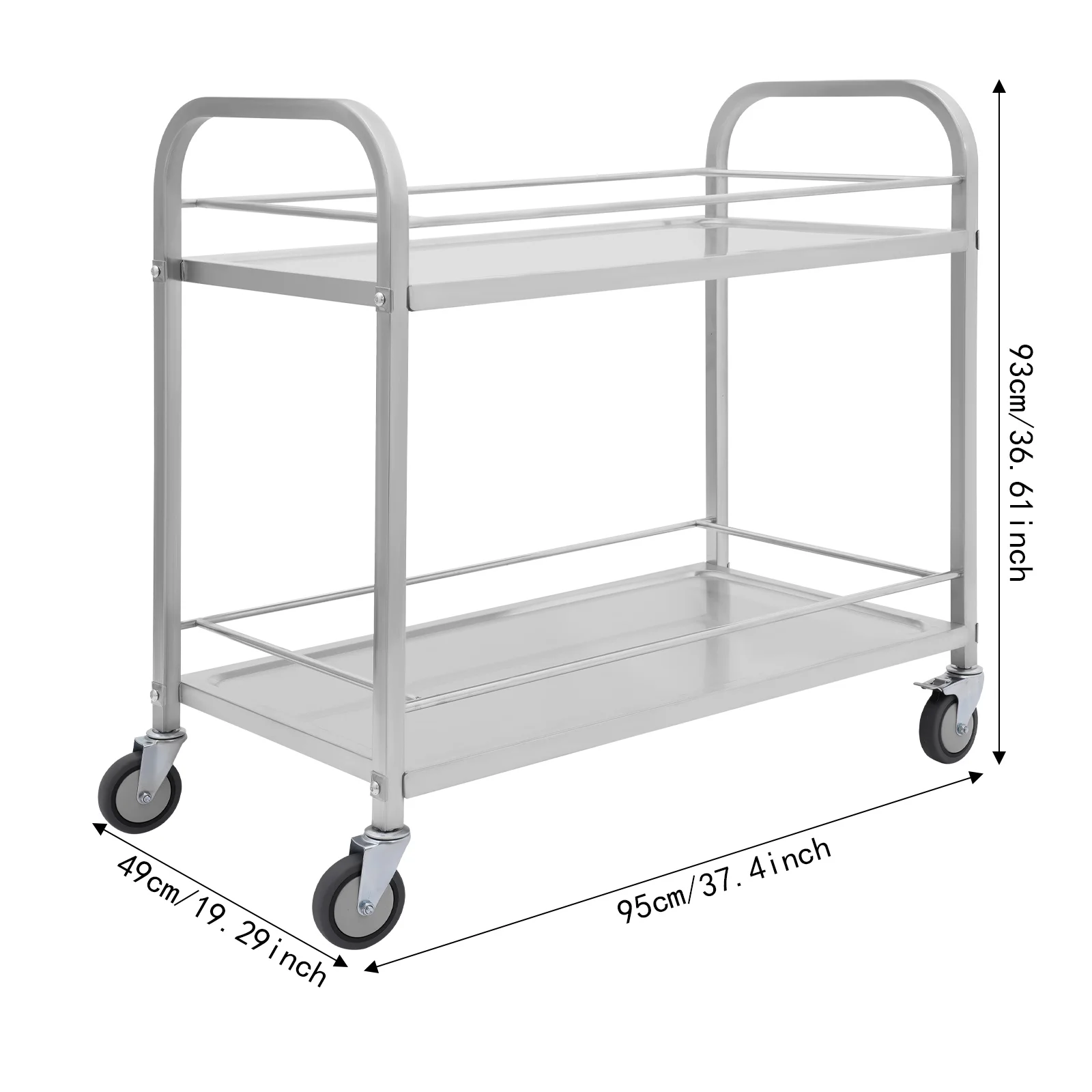 2-stöckiger Servierwagen mit Rollen & Bremsen, 75kg Schwerlast-Mobilwagen für Restaurant, Küche, Hotel, Servieren und Aufbewahrung – Detail 6