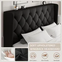 ing Size Platform Bed Frame with Button Tufted Headboard,Upholstered Bed Frame with Solid Wooden SlatsNoise Free,Easy Assembly 2