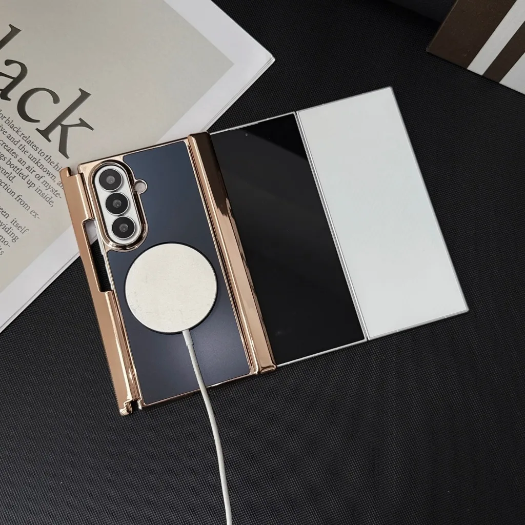 Electroplated TriFold Phone Case with 360° Ring Kickstand and Magnetic Hinge Protection
