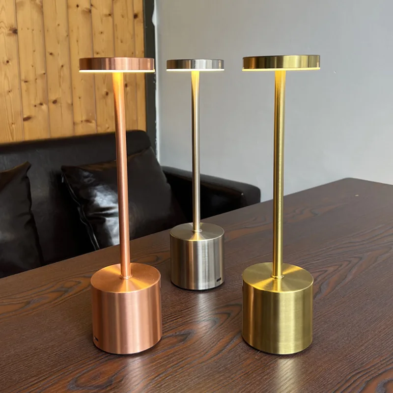 Classic Metal Touch Sensor LED Table Lamp Rechargeable Desk Lamp 3 Colors Creative Ambient Light Bar Room Decor Night Light Gold 3