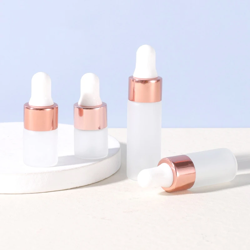 

50/30/20Pcs 2ml 3ml 5ml Frosted Glass Dropper Bottles Essential Oil Aromatherapy Vials Rose Gold Cap Reagent Pipettes Bottle