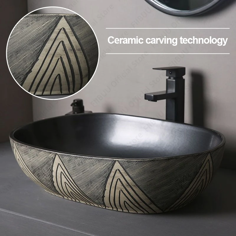 Ceramic Porcelain Table Sink Rectangular Bathroom Vessel Sink Vanity Bowl Art Basin Balcony Lavatory Countertop Washing Basin 3