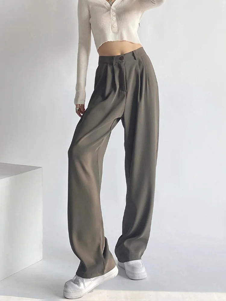 

Брюки Rihschpiece женские с широкими штанинами, модные штаны оверсайз с завышенной талией, элегантная офисная одежда, RZF1773