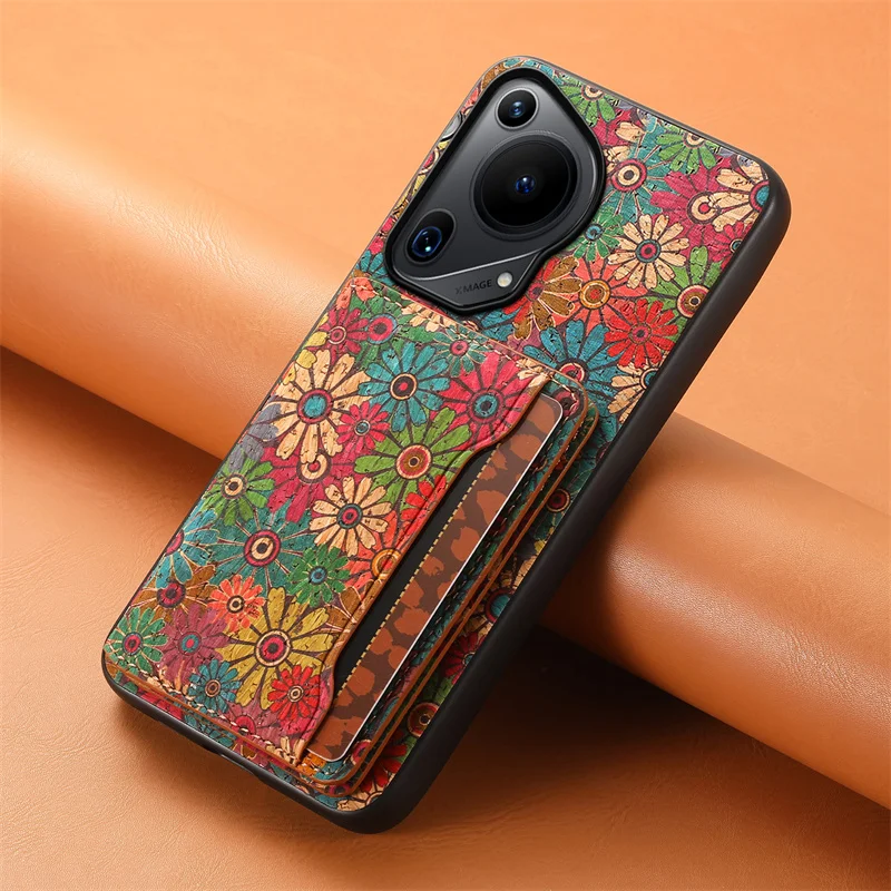 Floral Design Leather Magnetic Wallet Phone Case with Holder and Back Cover