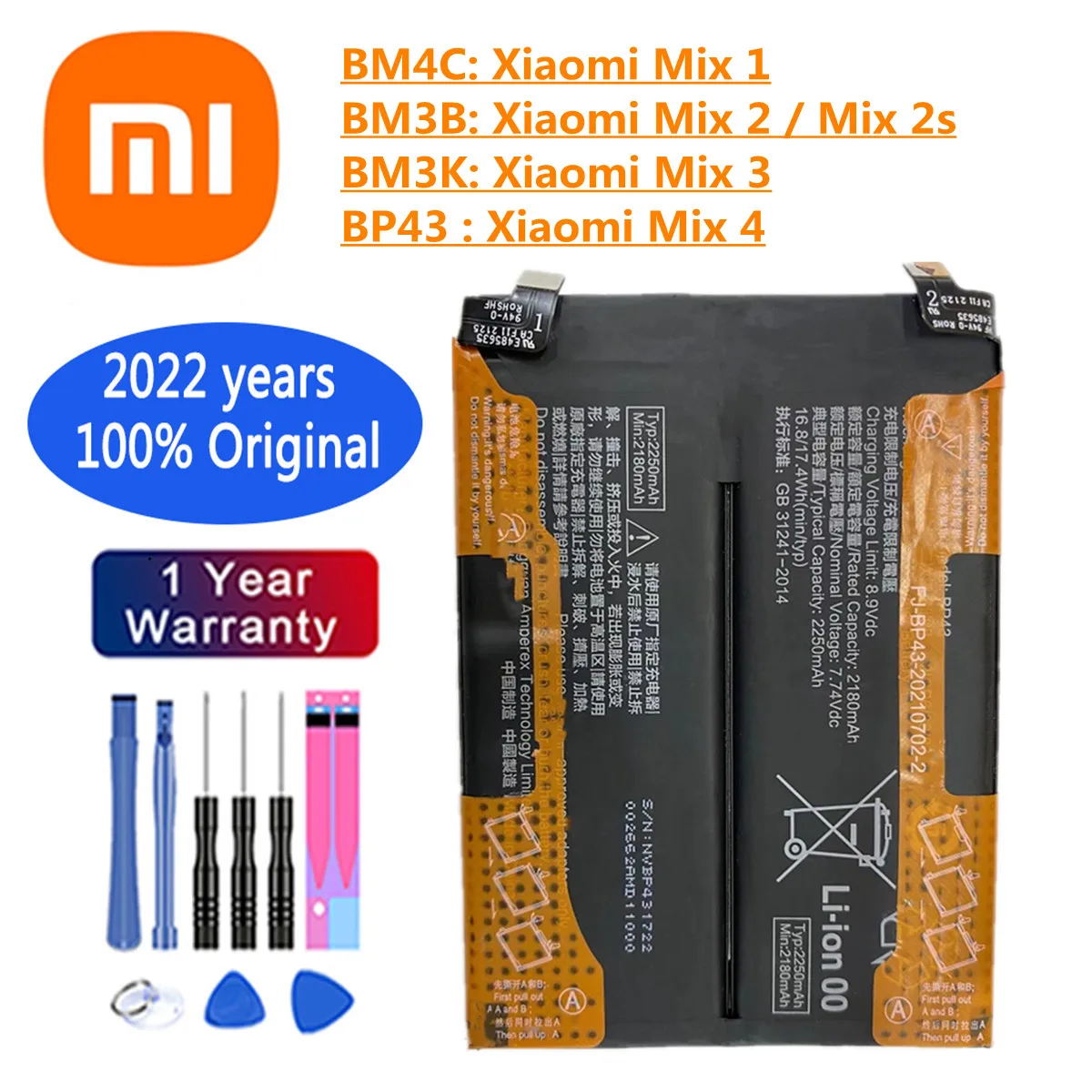 

Orginal Xiao mi BM3B BM3K BM4C BP43 Battery For Xiaomi Mi Mix 2 2S 3 1 4 Mix2 Mix2S Mix3 Mix4 Replacement Phone Batteries +Tools