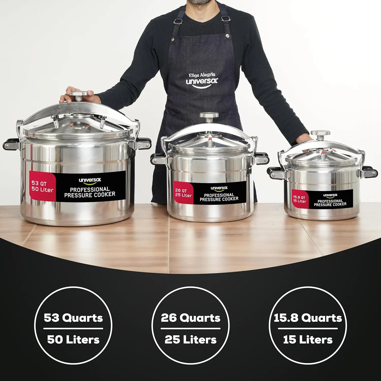 Extra Large 53 Quart / 50 Liter Professional Pressure Cooker, Heavy-Duty Aluminum Construction with Multiple Safety Systems, Com