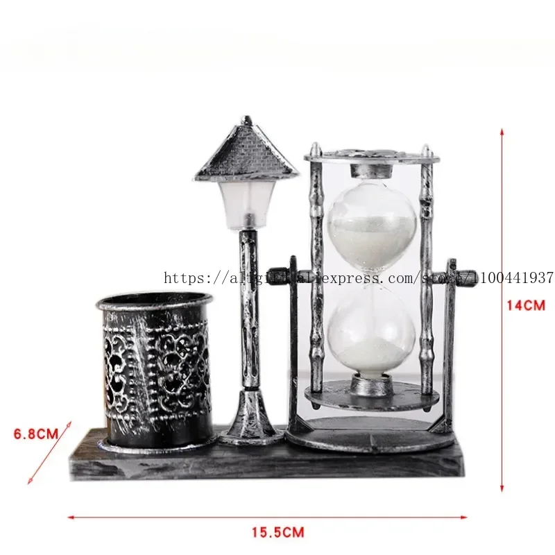 Retro Lighthouse Hourglass Night Light Student Desktop Storage Pen Holder Street Light Star Lamp Office Home Decoration Ornament