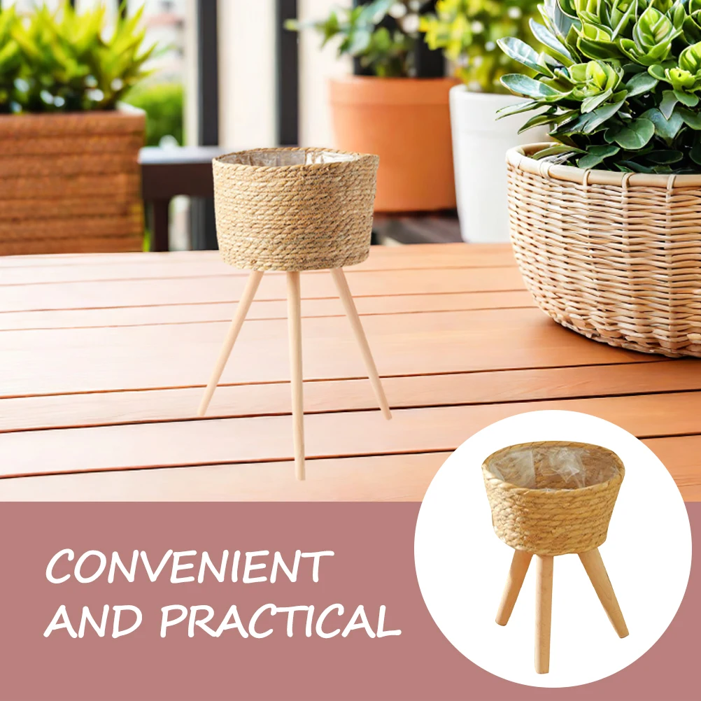 Rustic Wood Woven Floor-Standing Planter with Legs