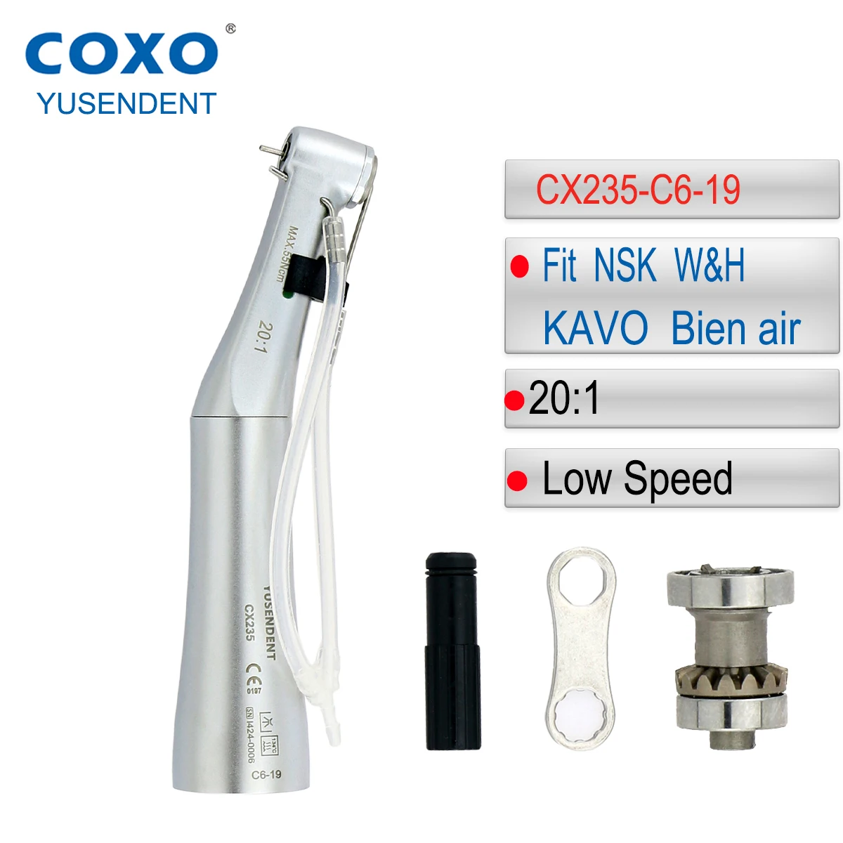 

COXO Dental Handpieces 20:1 Reduction Implant Surgery Low Speed Handpiece Push Button Contra Angle Handpiece CX235 C6-19 Fit KAV