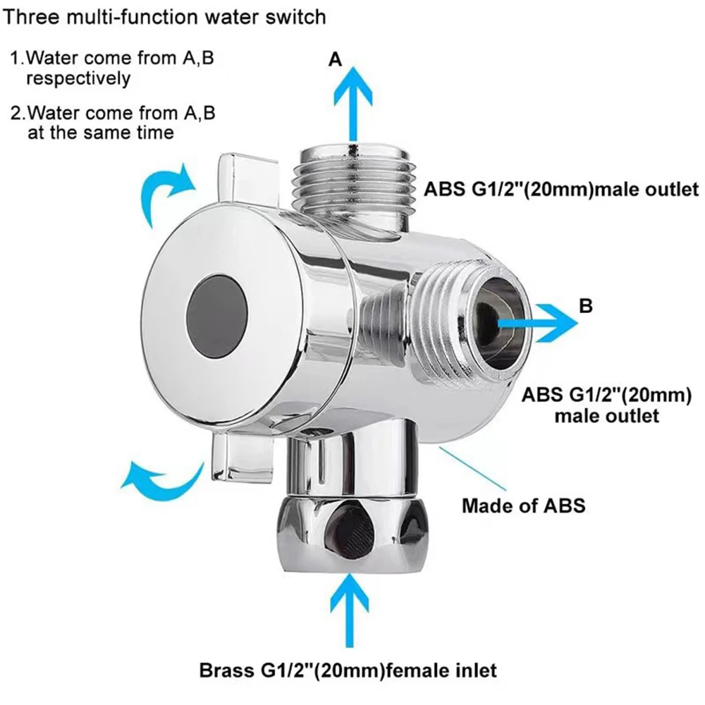 3-Way Shower Arm Diverter Valve Adjustable G1/2" Switch Faucet Adapter Hand Showerhead Connector Splitter Bathroom Accessories
