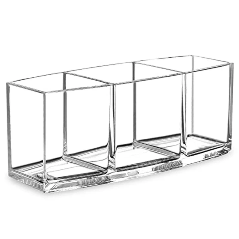 3 Holes Transparent Acrylic Makeup Brush Tool Cosmetic Makeup Storage Box Case Make-up Brush Holder Table Organizer Make Up Tool