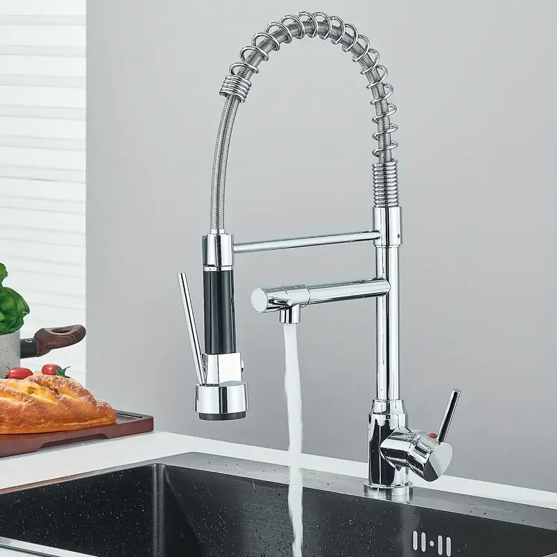 Kitchen Faucet with pull-down spray high arc spring commercial kitchen sink faucet 360 ° universal telescopic splash nozzle