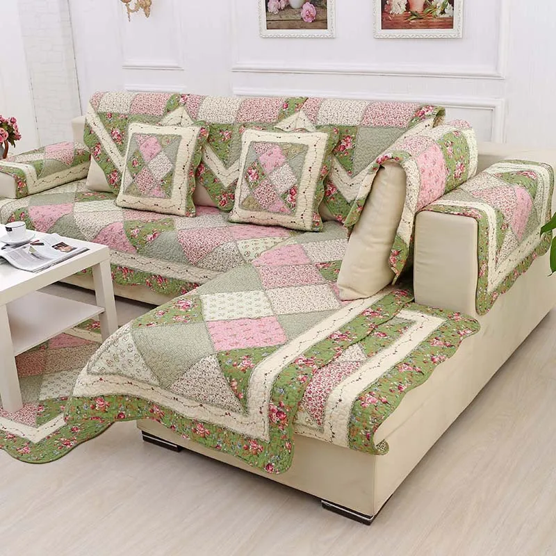 Spring and Autumn Cotton Sofa Cushion Quilted Rural Fresh and Elegant Non Slip Small Flower Lovely Girl Combination Sofa Cover 2