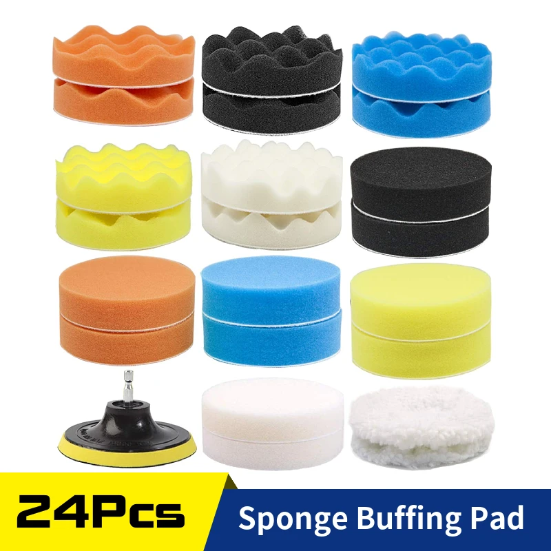 4 Inch 24 Pcs Polishing Pad, Auto Foam Drill Wool Sponge Buffer