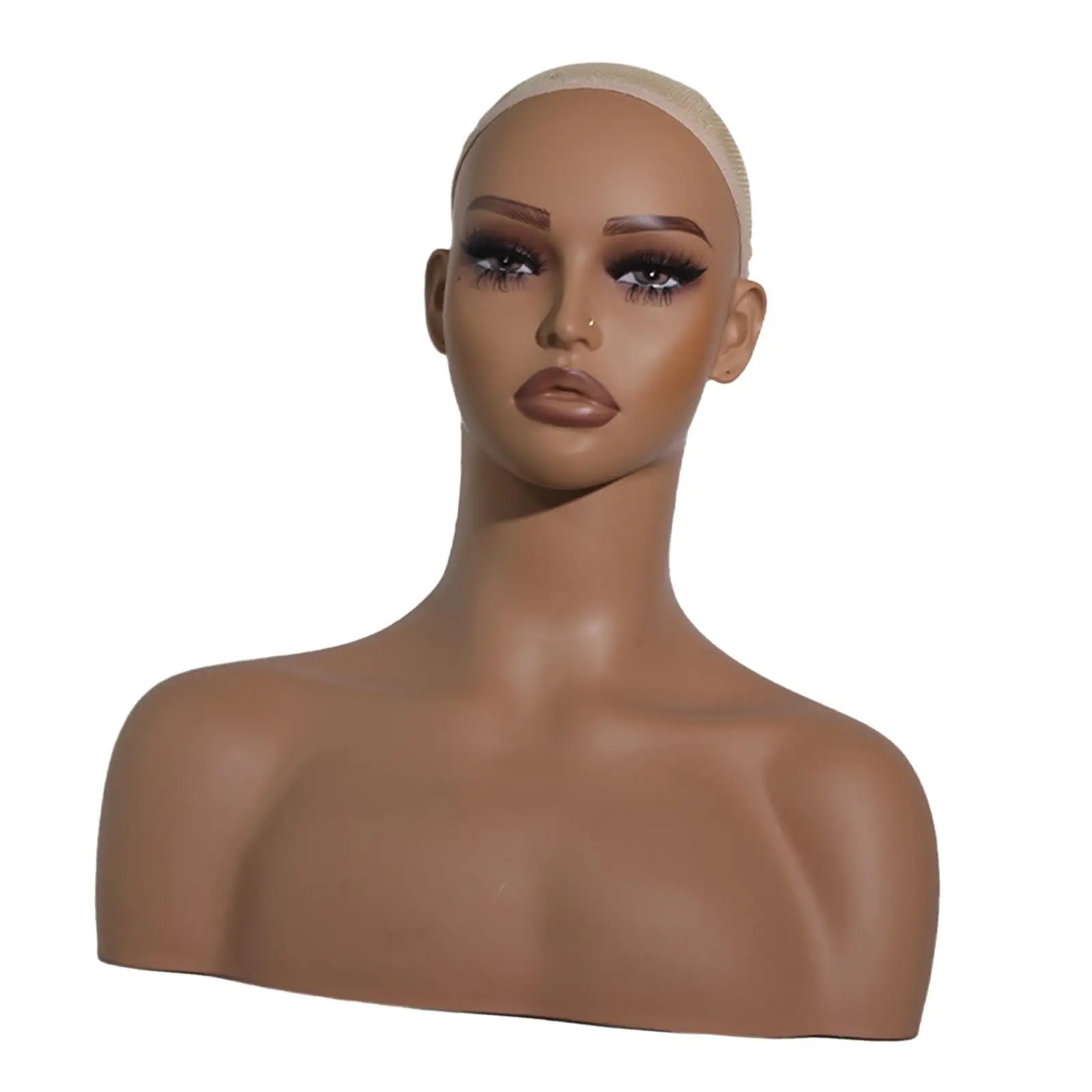 Manikin Wig Display Stand with Makeup Realistic Female Mannequin Head Wig Holder for Hairpieces Necklaces Barber Shop Hats Scarf