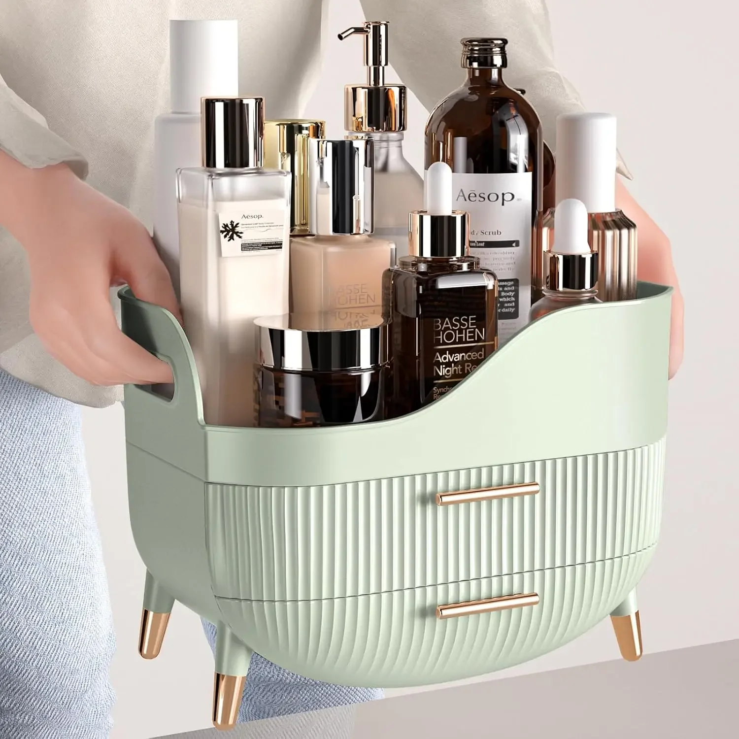 Skincare Organizer for Vanity,Storage Box with Handle,Large Cosmetic Display case for Dresser, Bathroom Countertop 5