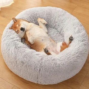 Donut Dog Bed Warm Soft Long Plush Pet bed For Samll Large Dog House Cat Calming Beds Washable Winter Kennel Sofa Cushion Mat 3