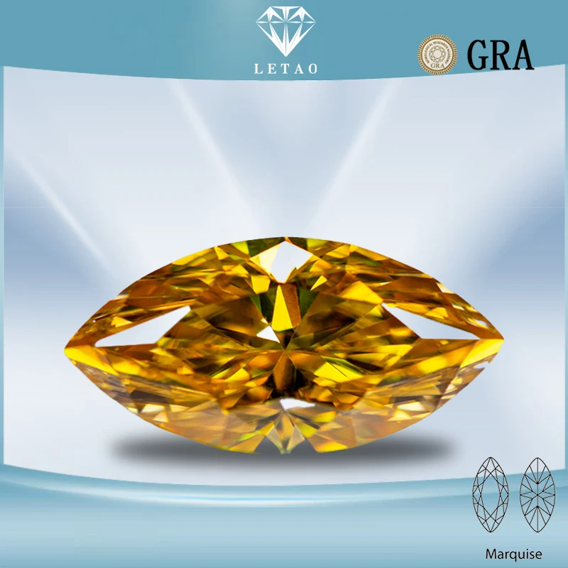 

Moissanite Stone Gemstone Golden Yellow Color Marquise Cut Lab Grown Diamond Charms Woman Jewelry Making with GRA Certificate