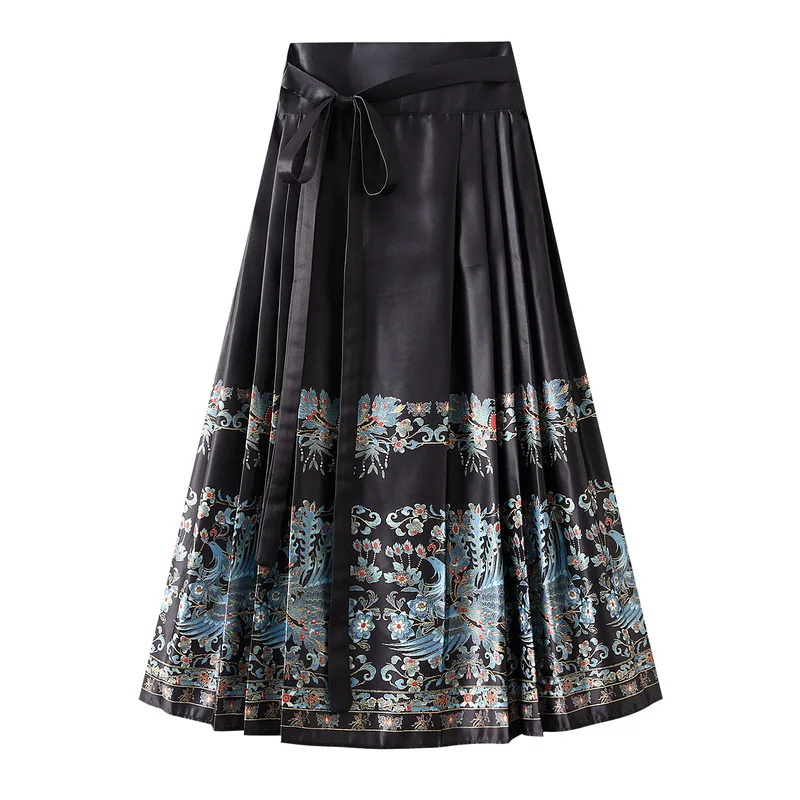 Chinese Vintage Red Print Ming Dynasty Improved One-piece Horse-faced Skirt Women High-waisted Chinese New Year Evening Skirt