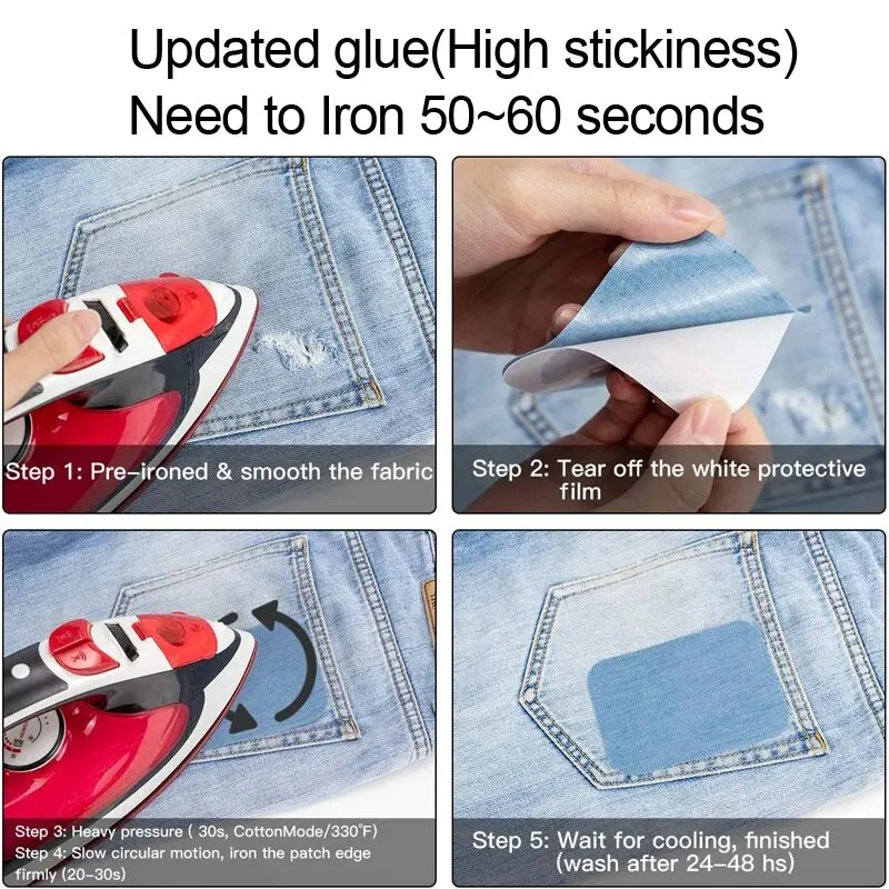 20 Toppe Da Stirare Per Jeans In Denim – 4 Tonalità Di Blu, Dimensioni 12,5x9,5 Cm, Kit Riparazione E Personalizzazione Abiti