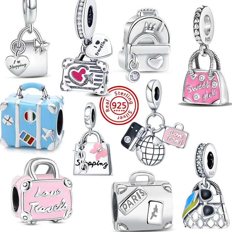 

925 Sterling Silver Travel Bag Handbag Sunglasses Charms Beads Fit Original Pandora Bracelet Fashion Jewelry Making Diy Bracelet