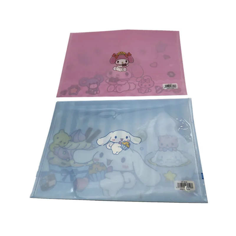 Anime Kuromi Plastic Folders Snap File Bag A4 Waterproof Folder Student Test Paper Office Supplies File Thickened Exam Bag 4pcs